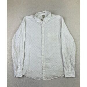 J‎ Crew Shirt Mens Large White Navy Polka Dot Slim Fit Stretch Organic Cotton